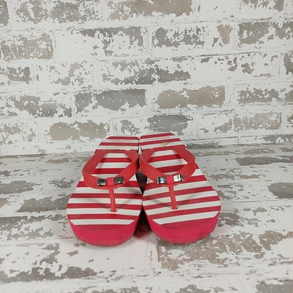Coach Women's Pink & White Striped Thong Wedge Flip Flop Sandals V287 - Picture 3 of 8